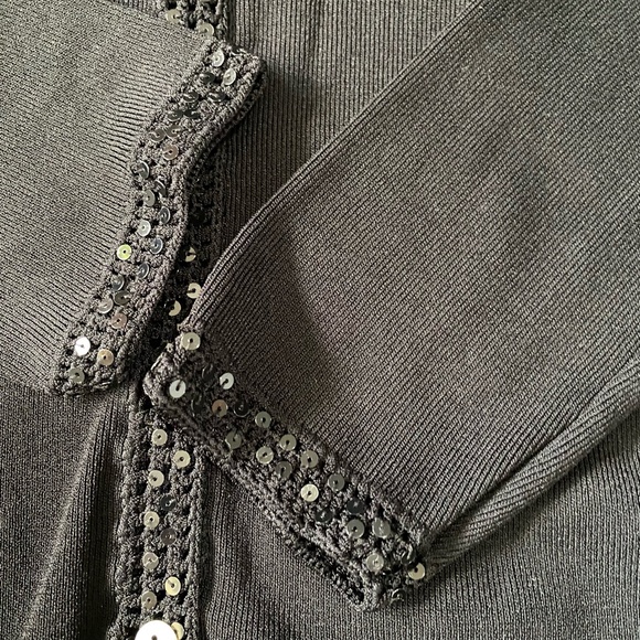 Black Knit Sequin Crochet Detail Button Up Holiday Party Office Sweater- Sz-M - Picture 9 of 16